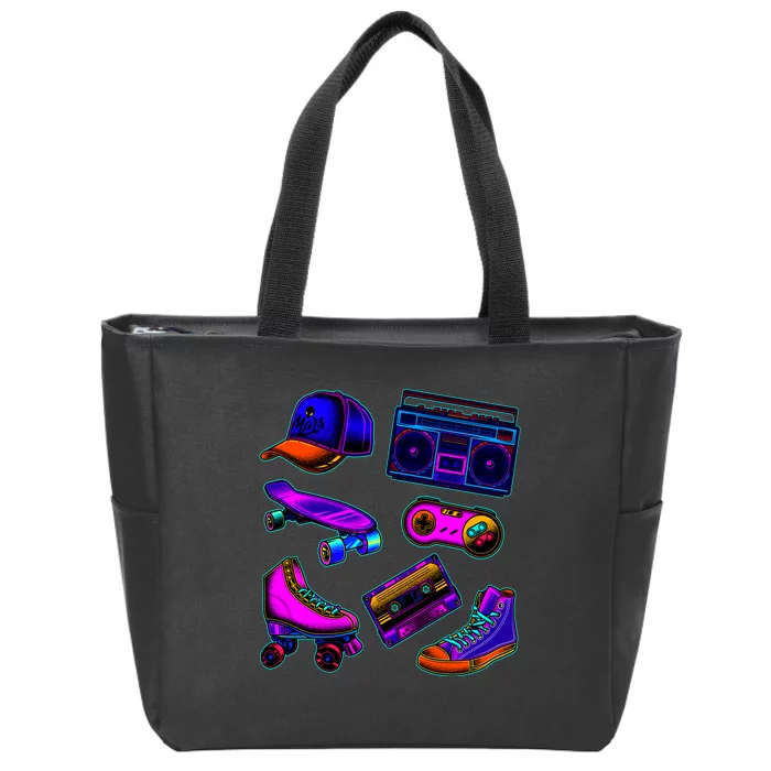 1980 Eighties Old School Retro Neon Zip Tote Bag