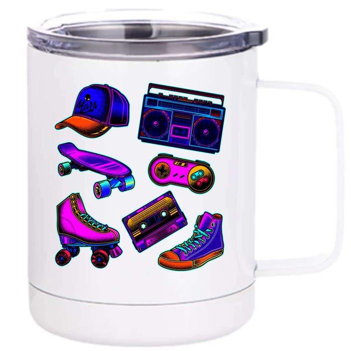 1980 Eighties Old School Retro Neon Front & Back 12oz Stainless Steel Tumbler Cup