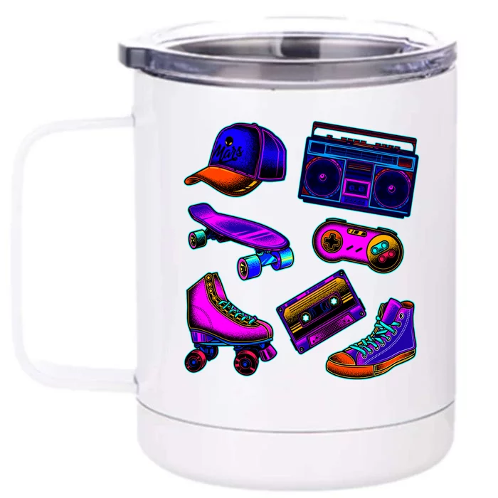 1980 Eighties Old School Retro Neon Front & Back 12oz Stainless Steel Tumbler Cup