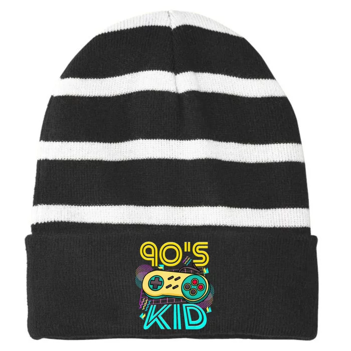 1990'S 90S I Heart The Nineties I Love The 90'S Video Games Striped Beanie with Solid Band