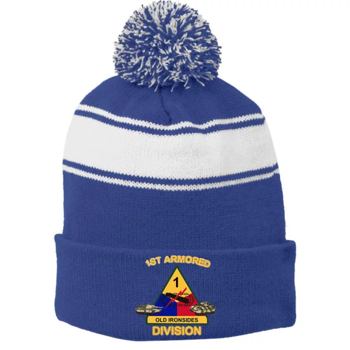 1st Armored Div Old Ironsides Stripe Pom Pom Beanie