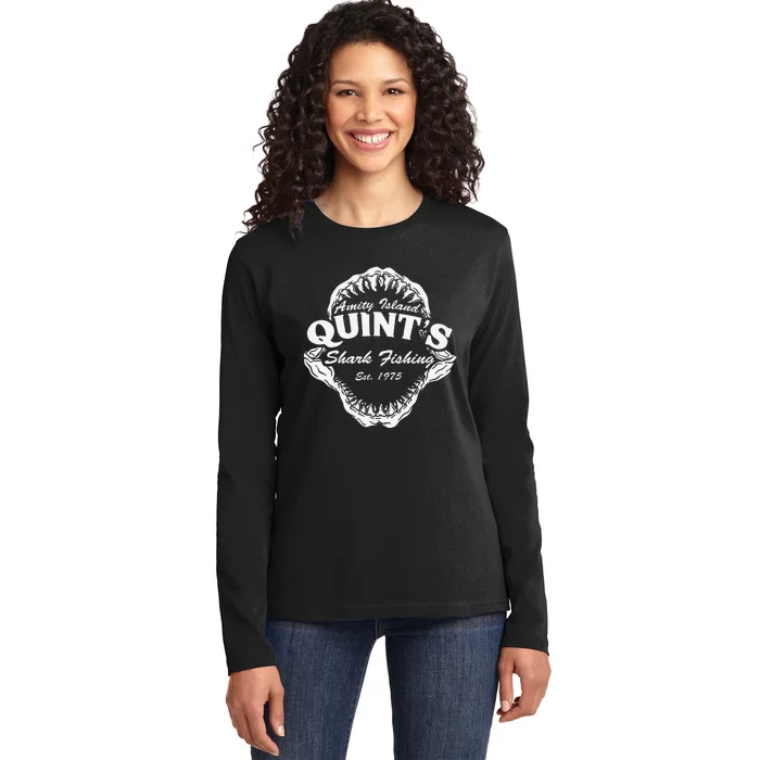 1975 Amity Island Quints Shark Fishing Classic Retro Ladies Long Sleeve Shirt