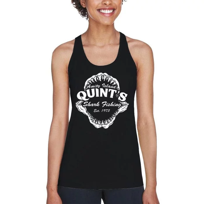 1975 Amity Island Quint's Shark Fishing Classic Retro Women's Racerback Tank