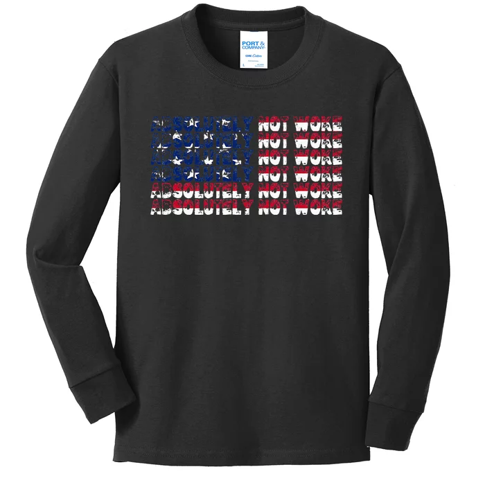 100 Absolutely Not Woke Anti Woke USA Flag Free Speech Kids Long Sleeve Shirt