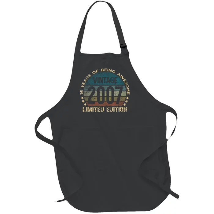 16th Birthday 16 Year Old Limited Edition Gifts Vintage 2007 Full-Length Apron With Pocket