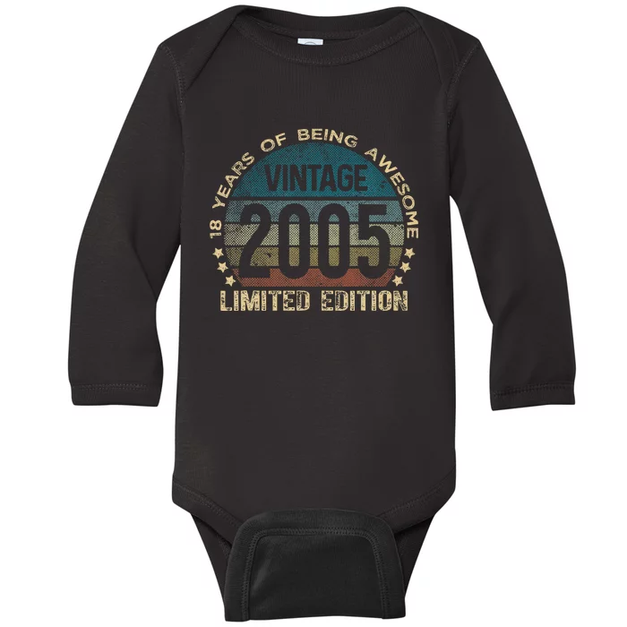 18th Birthday 18 Year Old Limited Edition Gifts Vintage 2005 Baby Long Sleeve Bodysuit