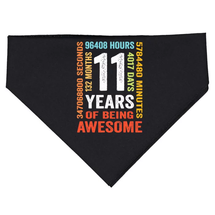 11th Birthday 11 Years Old Vintage Retro 132 Months USA-Made Doggie Bandana