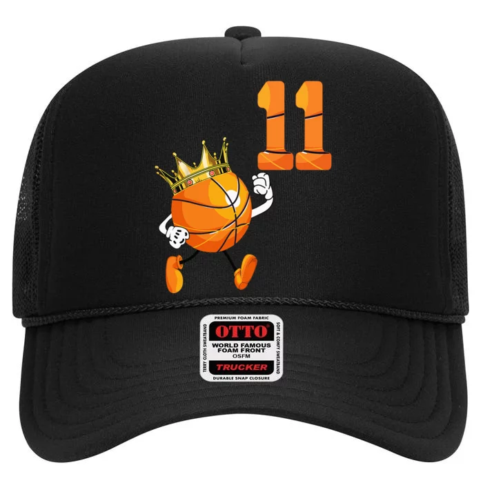 11th Birthday 11 Years Old Basketball Lover Theme Party High Crown Mesh Trucker Hat