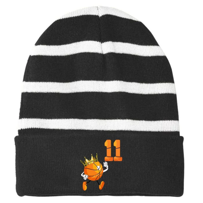 11th Birthday 11 Years Old Basketball Lover Theme Party Striped Beanie with Solid Band