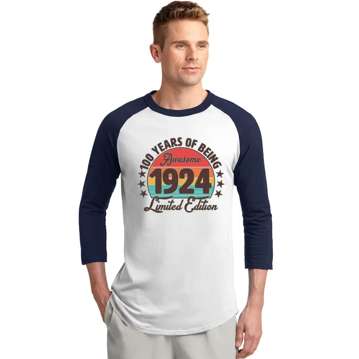 1924 Birthday 100 Years Of Being Awesome Limited Edition Baseball Sleeve Shirt