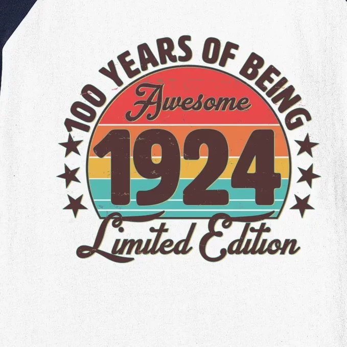 1924 Birthday 100 Years Of Being Awesome Limited Edition Baseball Sleeve Shirt