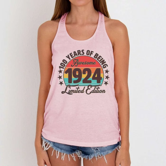 1924 Birthday 100 Years Of Being Awesome Limited Edition Women's Knotted Racerback Tank