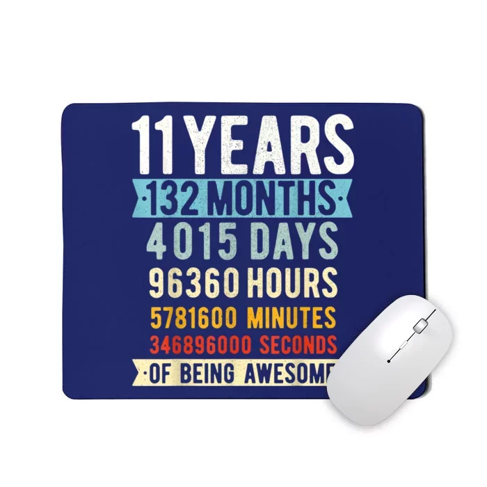 11th Birthday 11 Years Old Vintage Retro 132 Months Shirt Mousepad