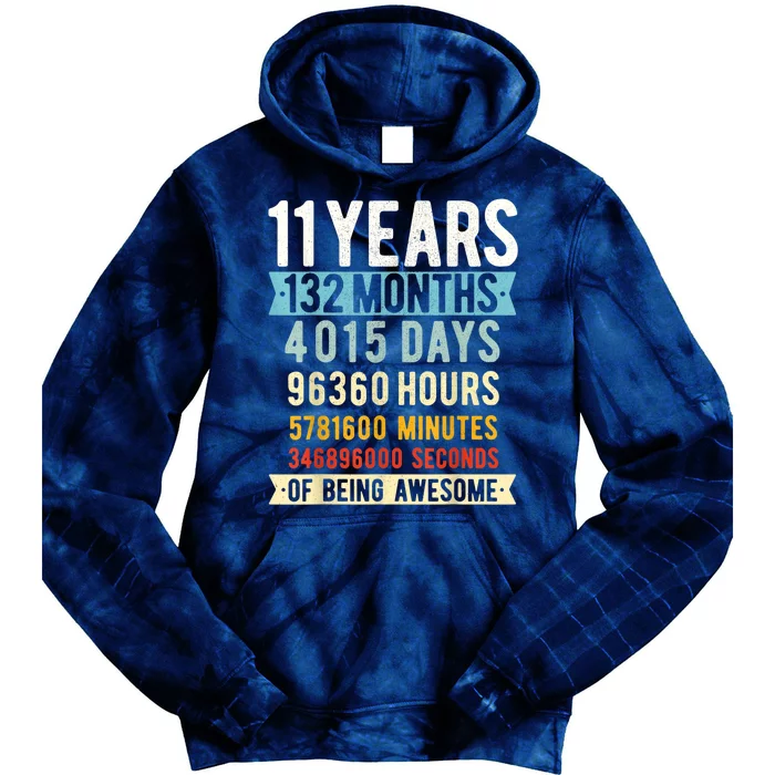 11th Birthday 11 Years Old Vintage Retro 132 Months Shirt Tie Dye Hoodie