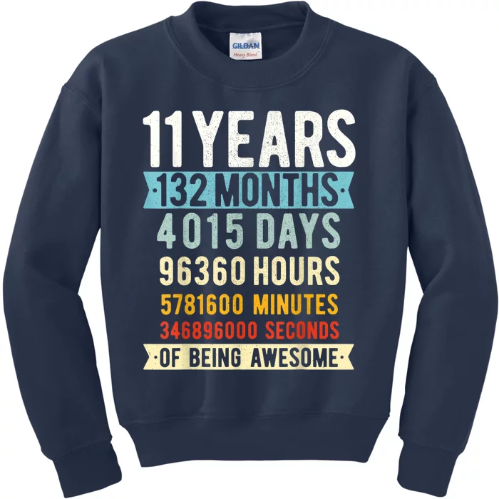 11th Birthday 11 Years Old Vintage Retro 132 Months Shirt Kids Sweatshirt