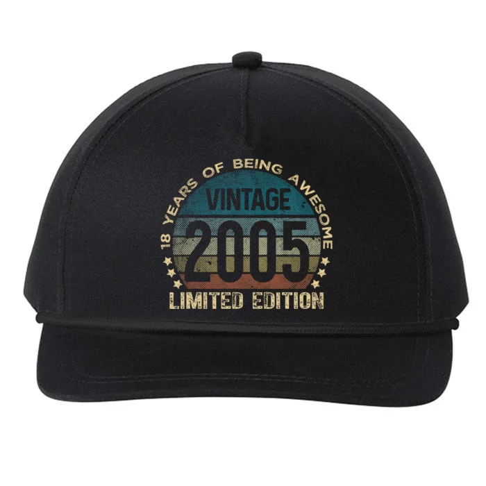 18th Birthday 18 Year Old Limited Edition Gifts Vintage 2005 Snapback Five-Panel Rope Hat