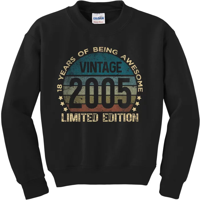 18th Birthday 18 Year Old Limited Edition Gifts Vintage 2005 Kids Sweatshirt