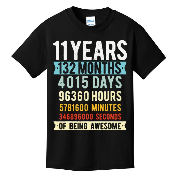 11th Birthday 11 Years Old Vintage Retro 132 Months Cute Kids T-Shirt