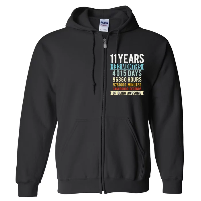 11th Birthday 11 Years Old Vintage Retro 132 Months Cute Full Zip Hoodie