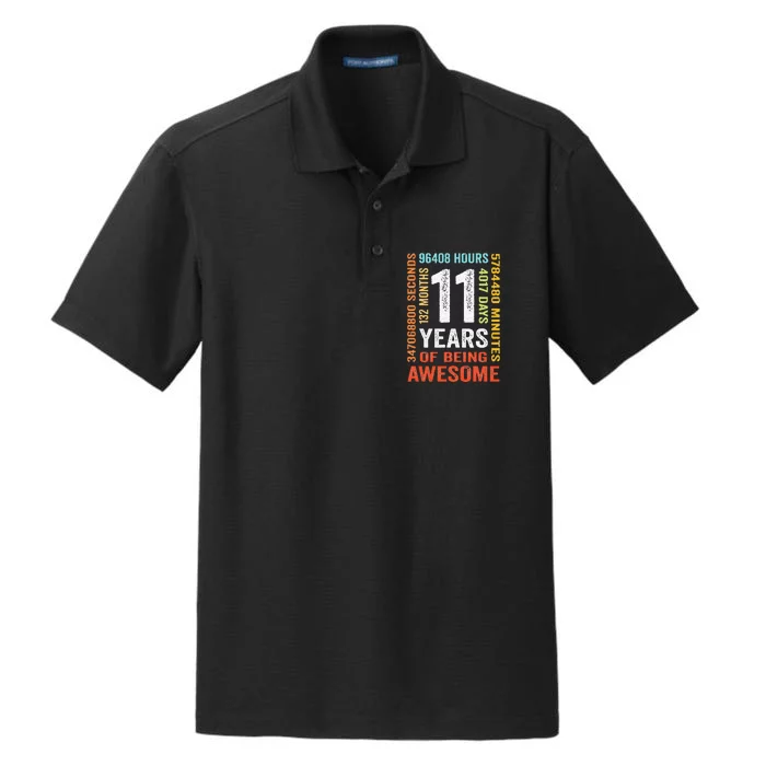 11th Birthday 11 Years Old Vintage Retro 132 Months Dry Zone Grid Performance Polo