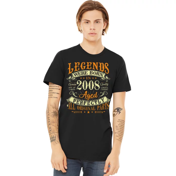 15th Birthday 15 Years Old Vintage Legends Born In 2008 Premium T-Shirt