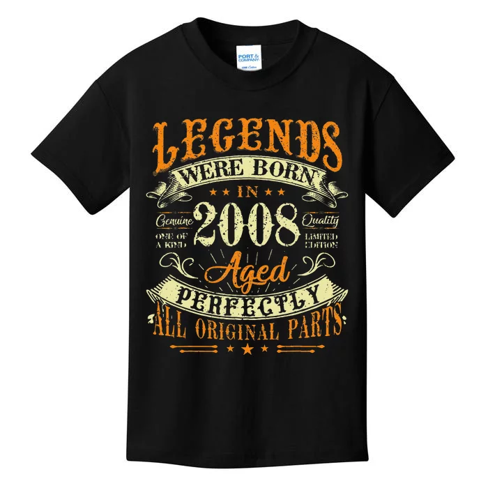 15th Birthday 15 Years Old Vintage Legends Born In 2008 Kids T-Shirt