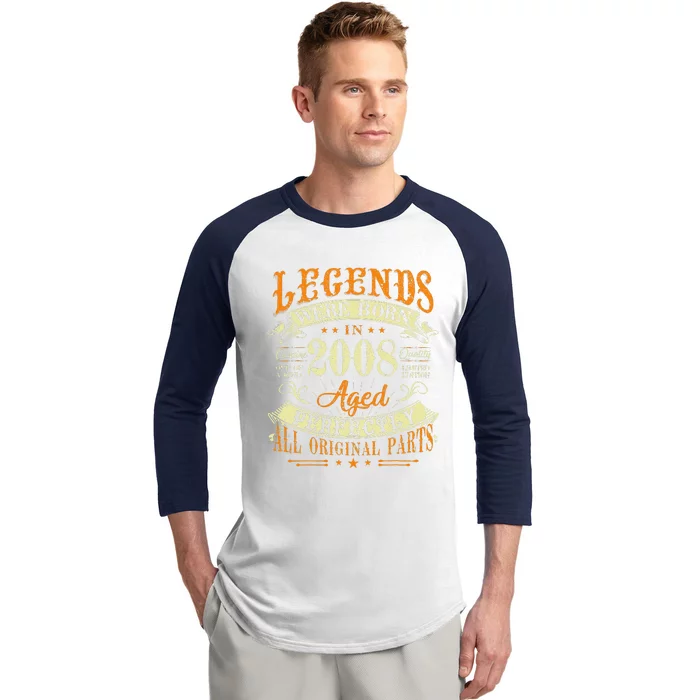 15th Birthday 15 Years Old Vintage Legends Born In 2008 Baseball Sleeve Shirt