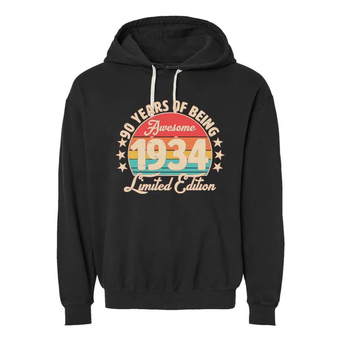 1934 Birthday 90 Years Of Being Awesome Limited Edition Garment-Dyed Fleece Hoodie