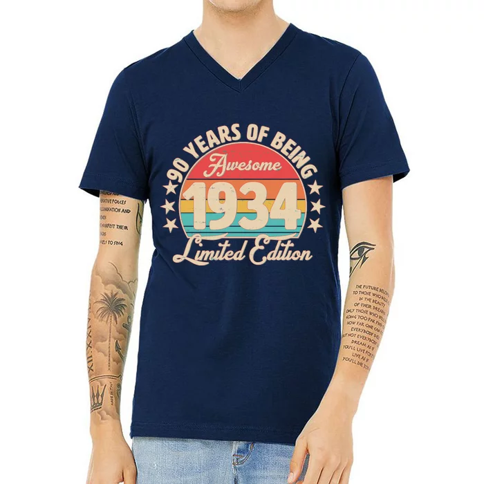 1934 Birthday 90 Years Of Being Awesome Limited Edition V-Neck T-Shirt