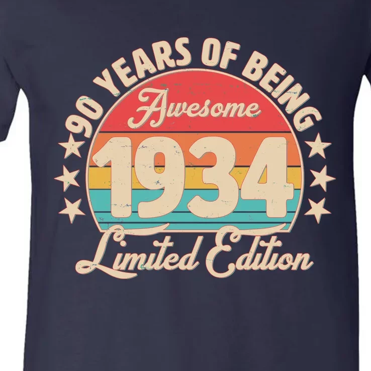 1934 Birthday 90 Years Of Being Awesome Limited Edition V-Neck T-Shirt