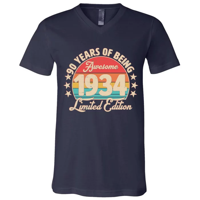 1934 Birthday 90 Years Of Being Awesome Limited Edition V-Neck T-Shirt