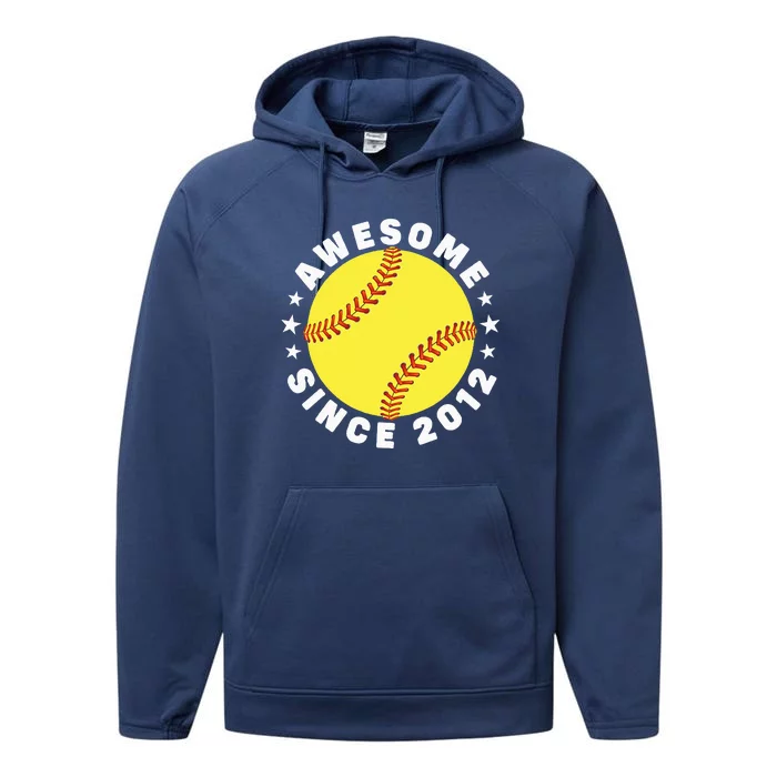 10th Birthday Awesome Since 2012 10 Years Old Softball Performance Fleece Hoodie