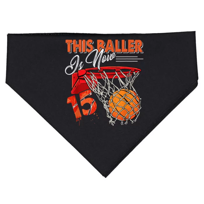 15th Birthday Basketball  Funny 15 Years Old  Gift USA-Made Doggie Bandana