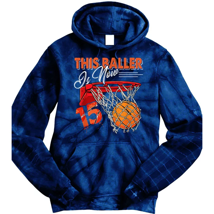 15th Birthday Basketball  Funny 15 Years Old  Gift Tie Dye Hoodie