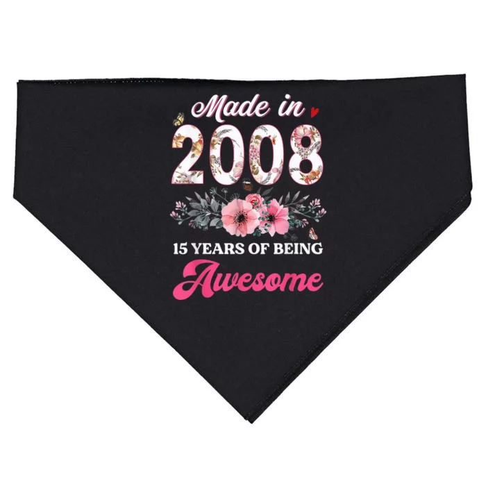 15th Birthday Born in 2008 15 Year Old Gift Girl Teen USA-Made Doggie Bandana