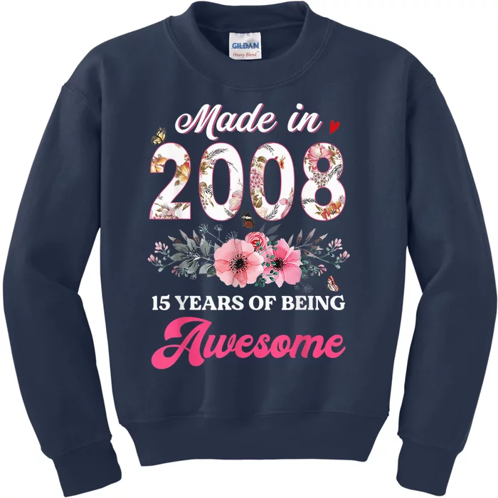 15th Birthday Born in 2008 15 Year Old Gift Girl Teen Kids Sweatshirt