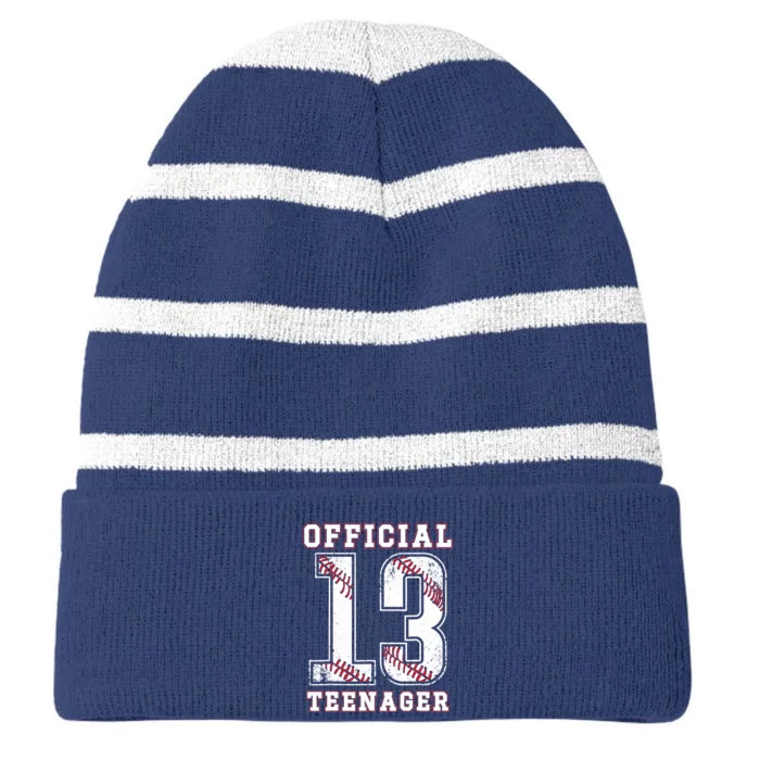 13th Birthday Boy Party Baseball Teenage Striped Beanie with Solid Band