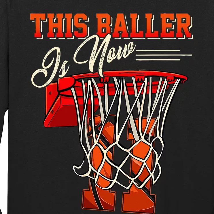 11th Birthday Boy Basketball 11 Years Old Tall Long Sleeve T-Shirt