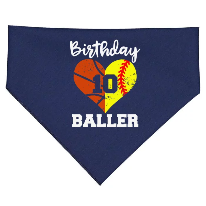 10th Birthday Baller Funny 10 Year Old Softball Basketball USA-Made Doggie Bandana