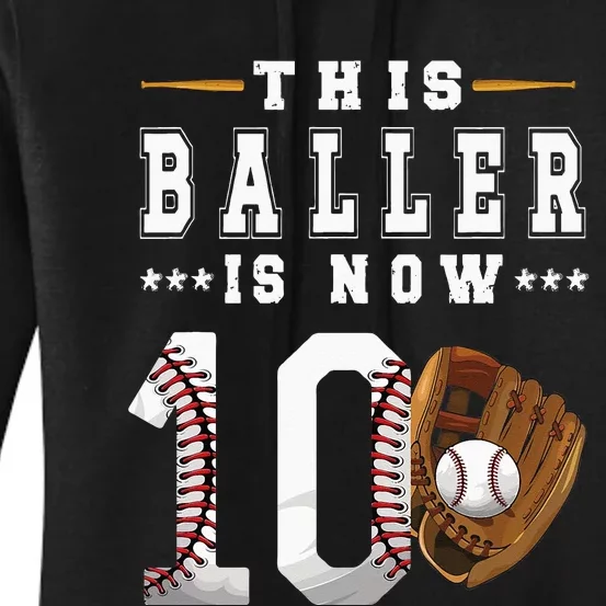 10th Birthday Baseball Boy Ten Year Old Baseball Player Women's Pullover Hoodie