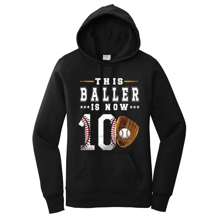 10th Birthday Baseball Boy Ten Year Old Baseball Player Women's Pullover Hoodie