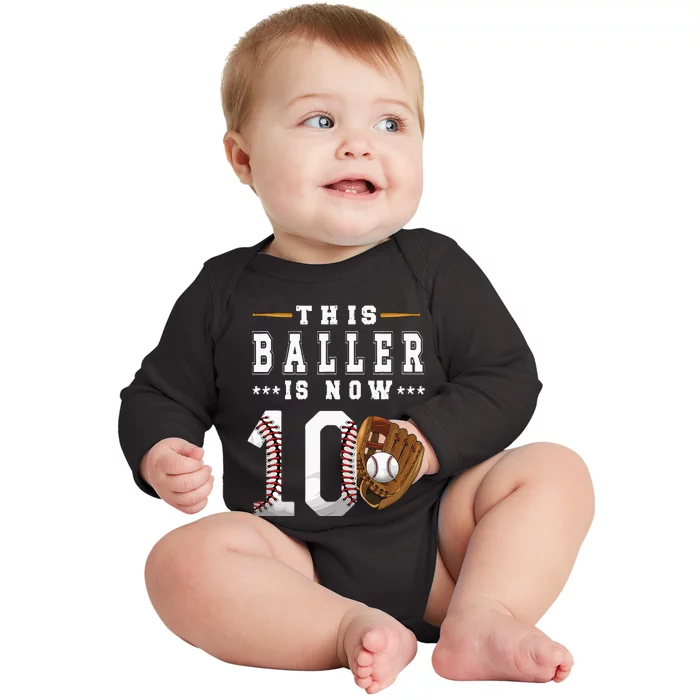 10th Birthday Baseball Boy Ten Year Old Baseball Player Baby Long Sleeve Bodysuit