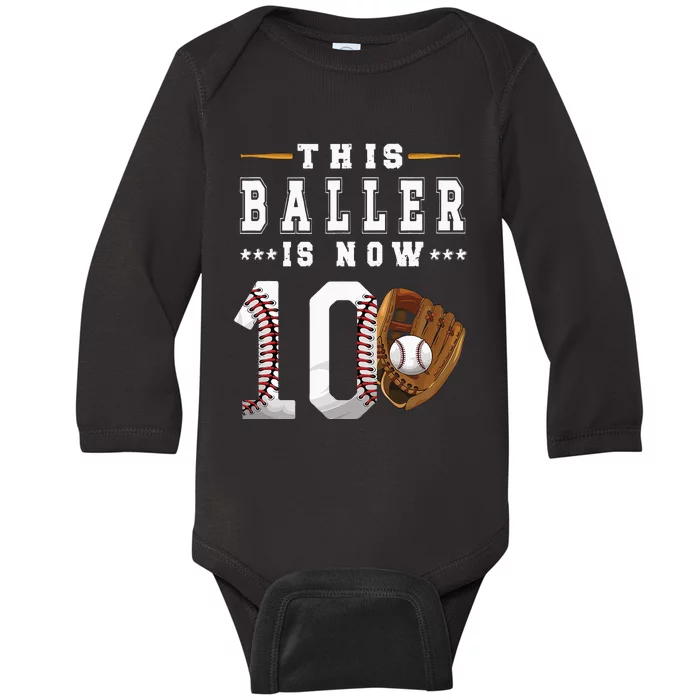 10th Birthday Baseball Boy Ten Year Old Baseball Player Baby Long Sleeve Bodysuit