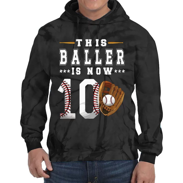 10th Birthday Baseball Boy Ten Year Old Baseball Player Tie Dye Hoodie