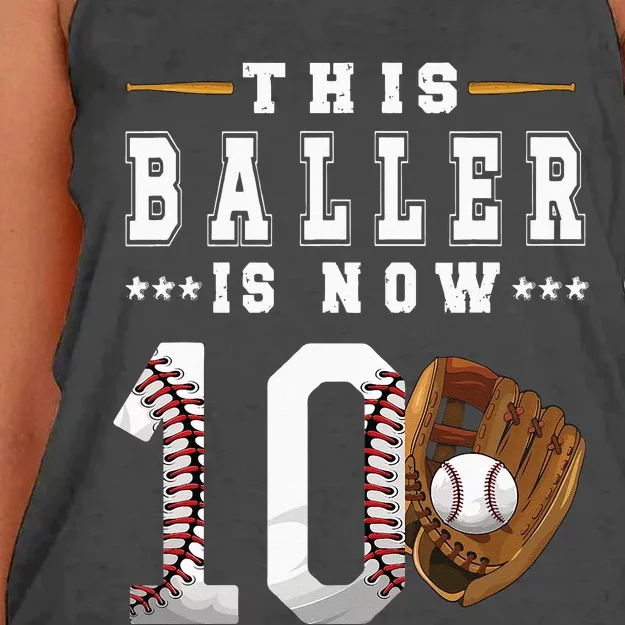 10th Birthday Baseball Boy Ten Year Old Baseball Player Women's Knotted Racerback Tank