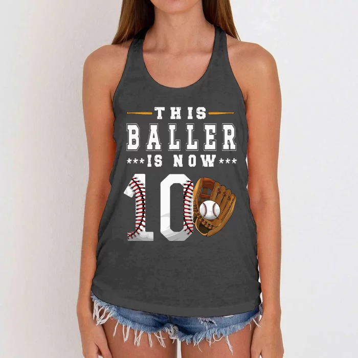 10th Birthday Baseball Boy Ten Year Old Baseball Player Women's Knotted Racerback Tank