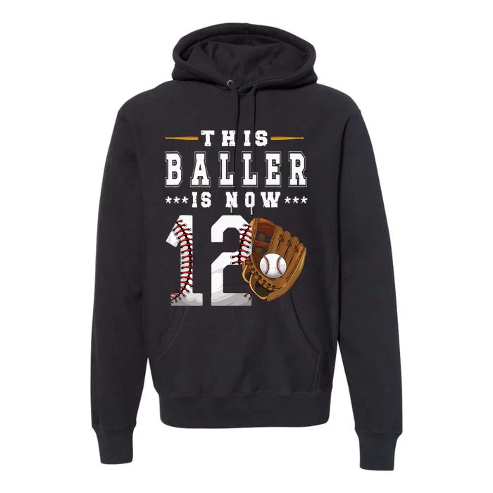 12th Birthday Baseball Boy Twelve Year Old Baseball Player Premium Hoodie