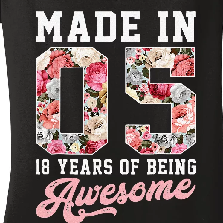 18th Birthday Born In 2005 18 Year Old Gifts N Women Women's V-Neck T-Shirt