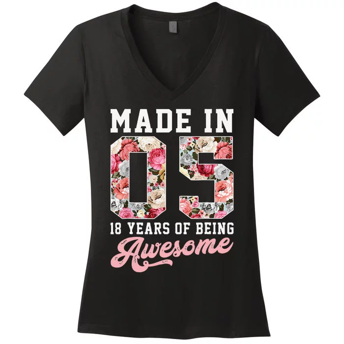 18th Birthday Born In 2005 18 Year Old Gifts N Women Women's V-Neck T-Shirt