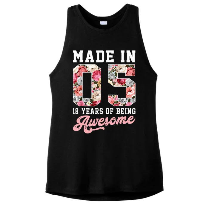 18th Birthday Born in 2005 18 Year Old Gift Ladies Tri-Blend Wicking Tank